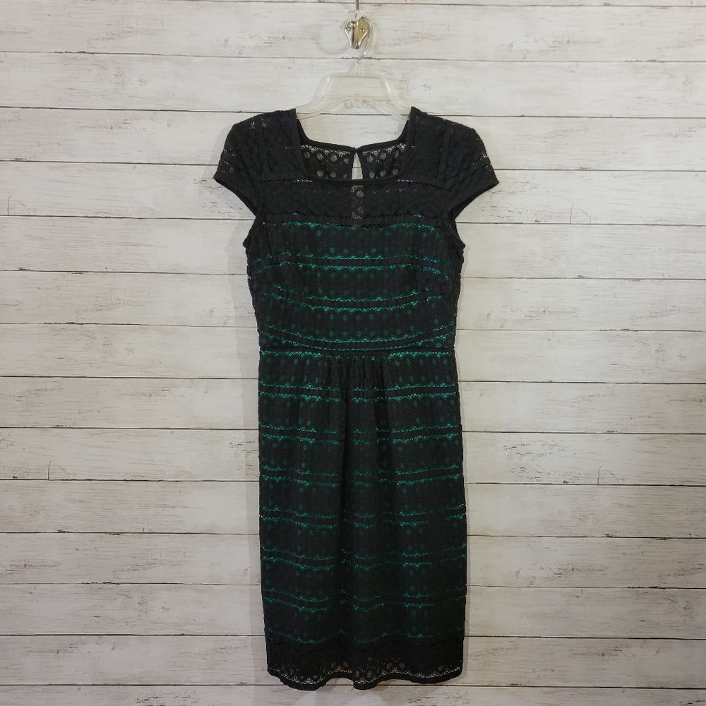SD‎ Collection Black Lace Dress with Green Lining Holiday Party Size Small